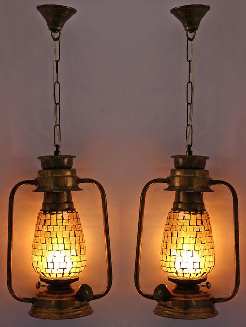 somil antique pendant hanging lantern with colorful glass perfect match of trading and traditional (set of two)-a19 - 14184614 - Very Small Image - 1