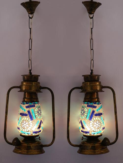 somil antique pendant hanging lantern with colorful glass perfect match of trading and traditional (set of two)-a21 - 14184616 - Very Small Image - 1