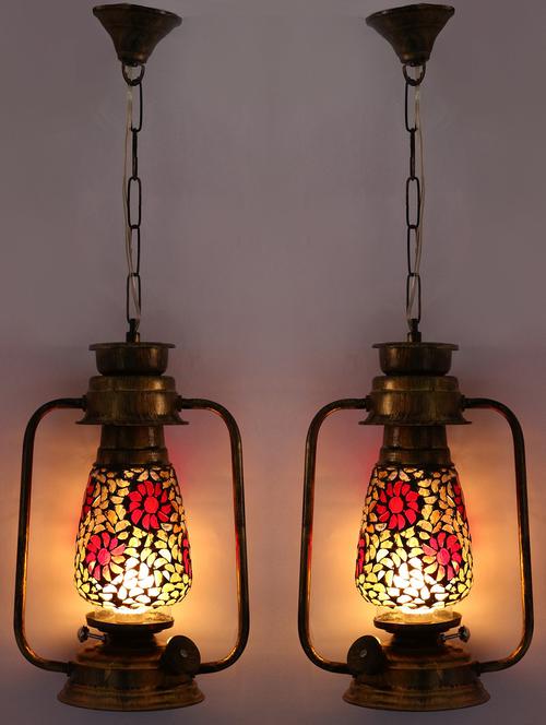 somil antique pendant hanging lantern with colorful glass perfect match of trading and traditional (set of two)-a23 - 14184618 - Very Small Image - 1