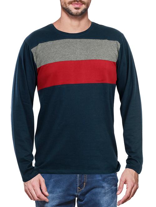 blue cotton colour block t-shirt - 14184738 - Very Small Image - 1