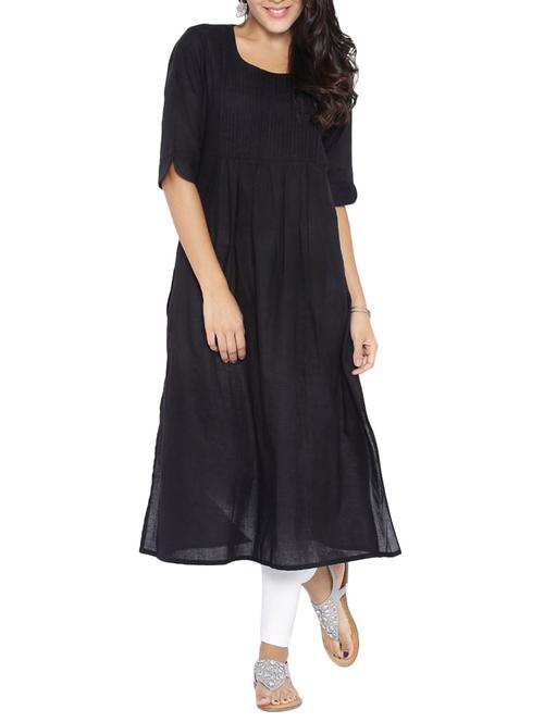 black cotton straight kurta - 14184758 - Very Small Image - 1