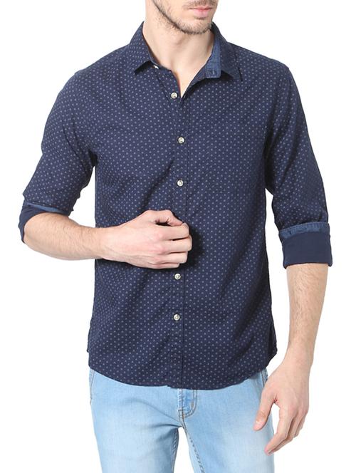 navy blue cotton casual shirt - 14188702 - Very Small Image - 1