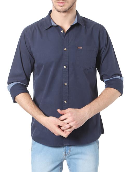 navy blue cotton casual shirt - 14188746 - Very Small Image - 1