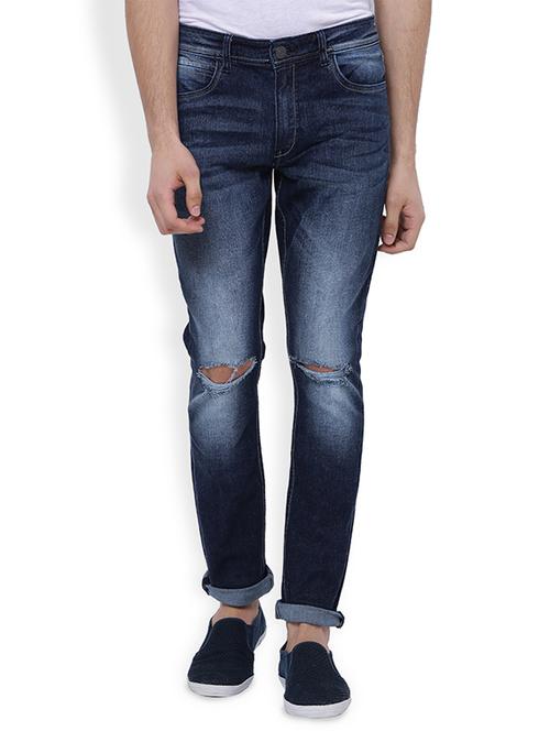 navy blue cotton blend slash knee jeans - 14189140 - Very Small Image - 1