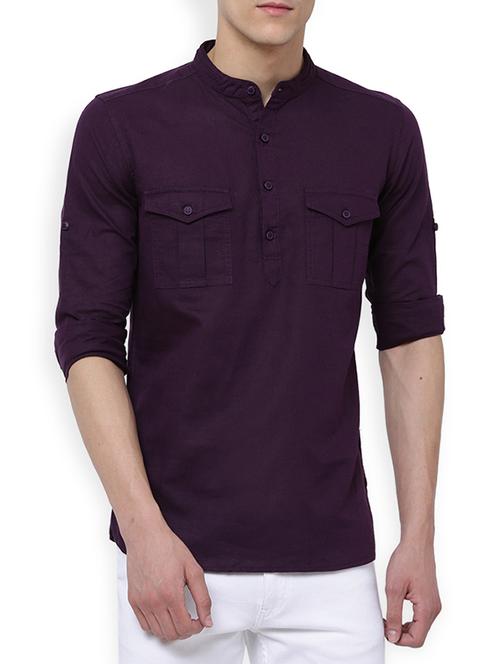 purple cotton short kurta - 14189304 - Very Small Image - 1