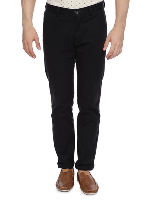 black cotton blend flat front casual trouser - 14189404 - Very Small Image - 1