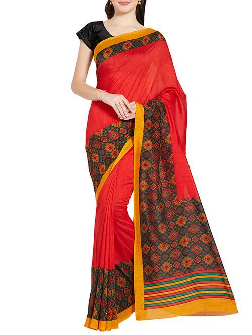 red art silk printed saree with blouse - 14190714 - Very Small Image - 1