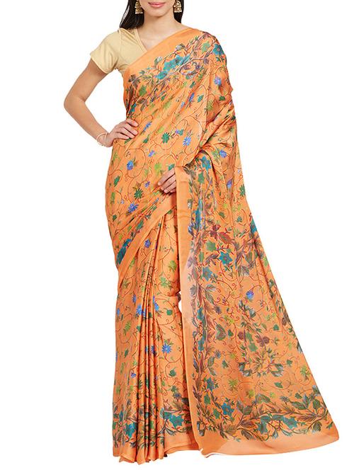 peach satin printed saree with blouse - 14190871 - Very Small Image - 1