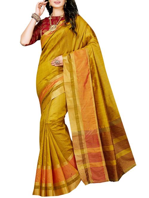 yellow raw silk woven saree with blouse - 14192160 - Very Small Image - 1