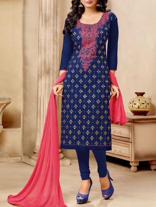 blue churidaar suits dress material - 14192837 - Very Small Image - 1