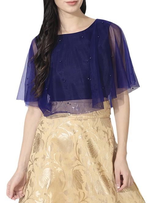 blue silk blend embellished stitched blouse - 14192856 - Very Small Image - 1