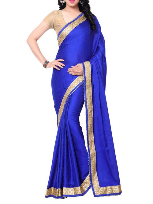 blue crepe bordered saree with blouse - 14194035 - Very Small Image - 1