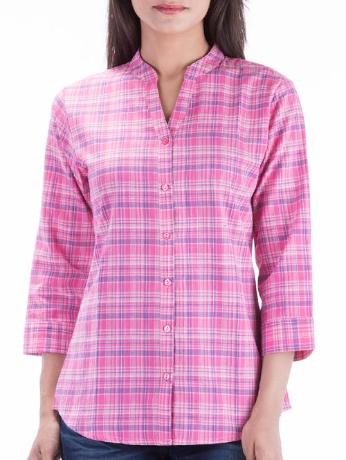 pink checkered cotton regular shirt - 14194951 - Very Small Image - 1