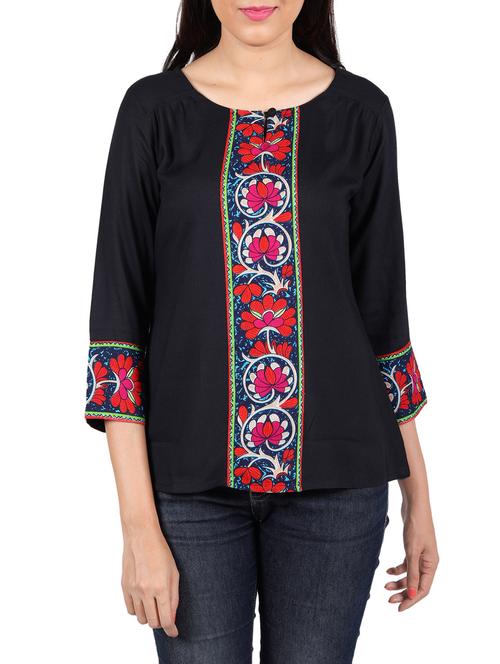 black cotton straight kurti - 14195009 - Very Small Image - 1