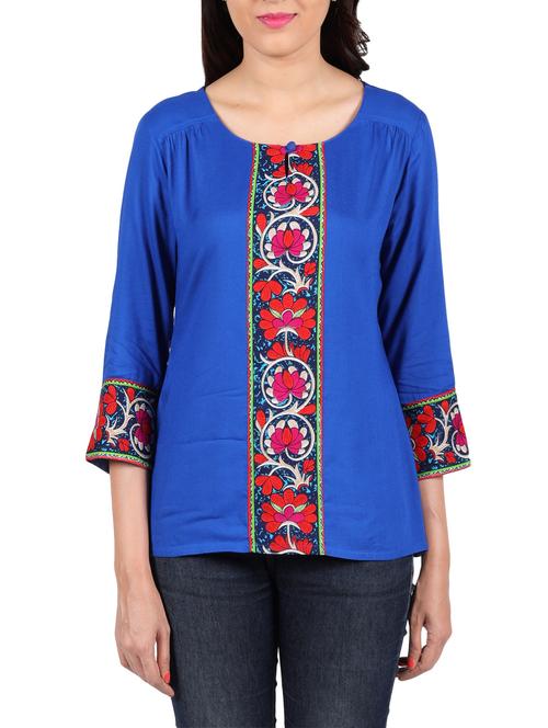 blue rayon straight kurti - 14195010 - Very Small Image - 1