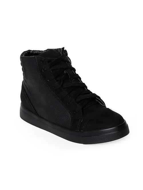 black faux leather laceup sneakers - 14195612 - Very Small Image - 1