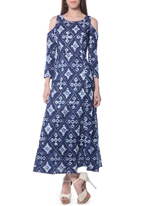 blue cotton a-line kurta - 14197328 - Very Small Image - 1