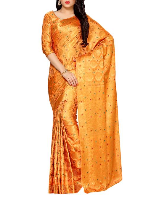women's self design mustard colored saree - 14198610 - Very Small Image - 1
