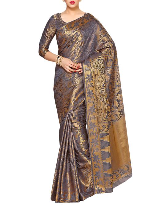 grey art silk kanjivaram saree - 14198620 - Very Small Image - 1