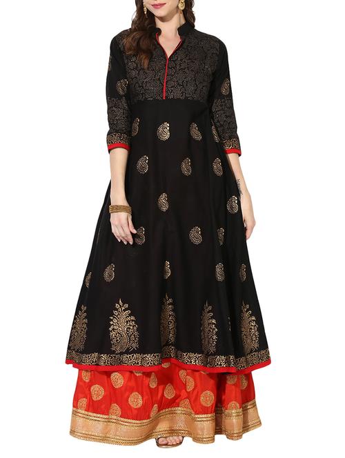 foil print flared kurta - 14204386 - Very Small Image - 1