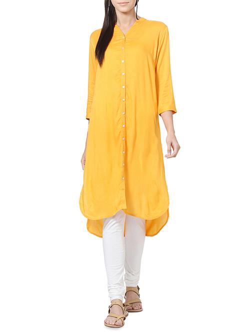 Yellow Rayon High Low Kurta - 14204803 - Very Small Image - 1