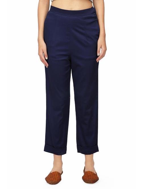 navy blue satin trouser - 14205813 - Very Small Image - 1
