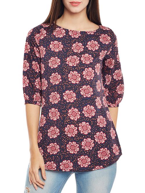 navy blue printed crepe top - 14206319 - Very Small Image - 1