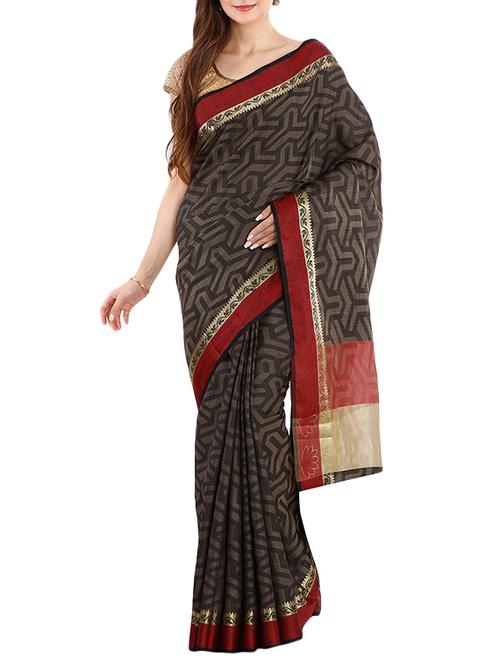 the chennai silks black jute saree with blouse - 14207279 - Very Small Image - 1