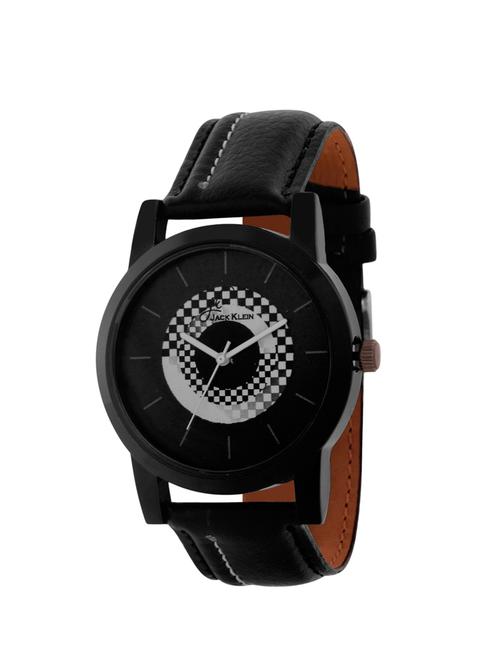 jack klein stylish round black dial pu strap analog wrist watch - 14207702 - Very Small Image - 1