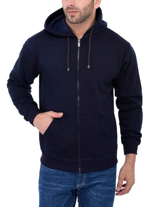 navy blue fleece solid casual jacket - 14209622 - Very Small Image - 1