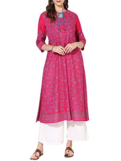 pink cotton flared kurta - 14209644 - Very Small Image - 1