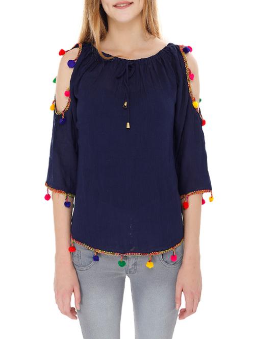 cold shoulder pom pom detail top - 14210226 - Very Small Image - 1