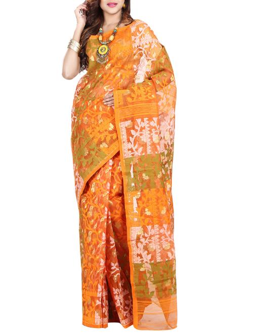 orange cotton silk jamdani saree - 14211137 - Very Small Image - 1