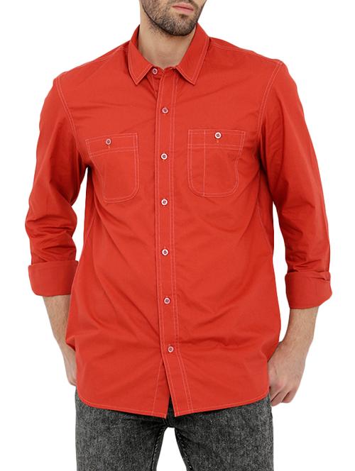 orange cotton casual shirt - 14211757 - Very Small Image - 1
