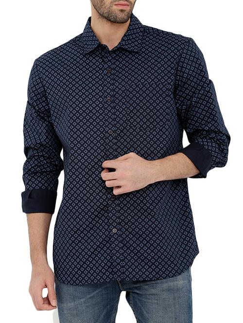 navy blue cotton casual shirt - 14211774 - Very Small Image - 1
