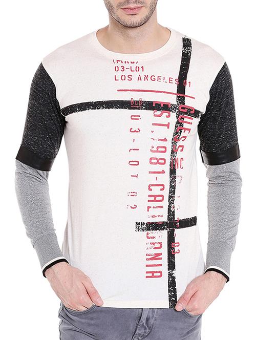 beige cotton color block t-shirt - 14212800 - Very Small Image - 1