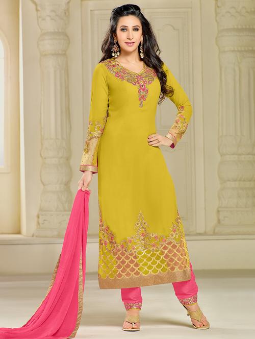 musatard georgette embroidered unstitched dress material - 14213308 - Very Small Image - 1