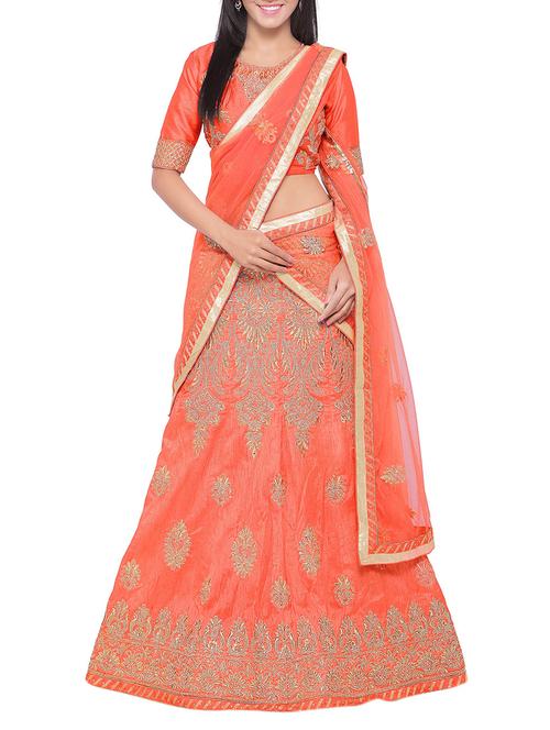 orange silk panelled lehenga - 14214996 - Very Small Image - 1