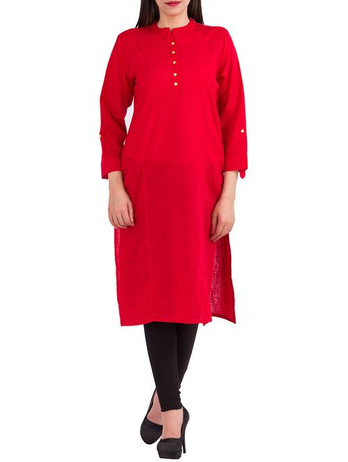 red cotton straight solid kurta - 14215174 - Very Small Image - 1