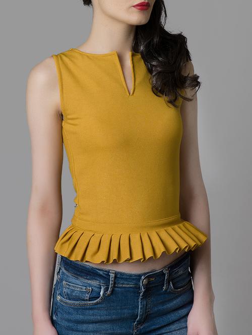 pleated hem poly blend top - 14215234 - Very Small Image - 1