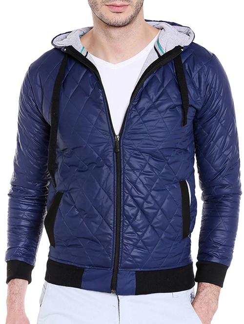 navy blue solid quilted jacket - 14216110 - Very Small Image - 1