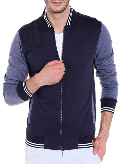 blue color block bomber jacket - 14216119 - Very Small Image - 1