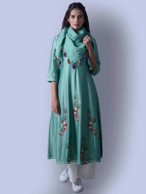 aas by aarti gupta hand embroidered kurta plazo & scarf - 14216400 - Very Small Image - 1