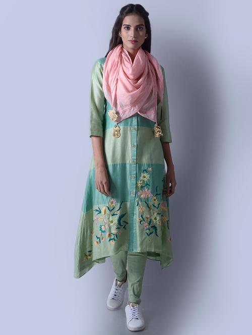 aas by aarti gupta green straight pant suits set with scarf - 14216403 - Very Small Image - 1