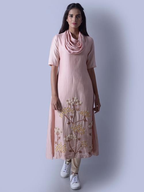 aas by aarti gupta peach straight pant suits set with scarf - 14216404 - Very Small Image - 1