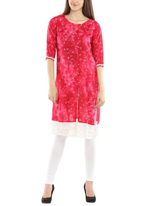 pink viscose straight kurta - 14216514 - Very Small Image - 1