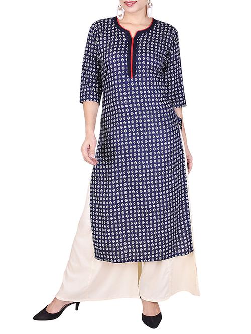 blue rayon printed straight kurta - 14216834 - Very Small Image - 1