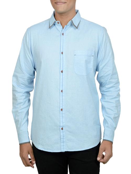 light blue solid casual shirt - 14219044 - Very Small Image - 1