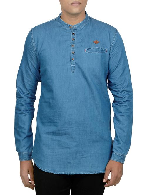 light blue denim short kurta - 14219433 - Very Small Image - 1