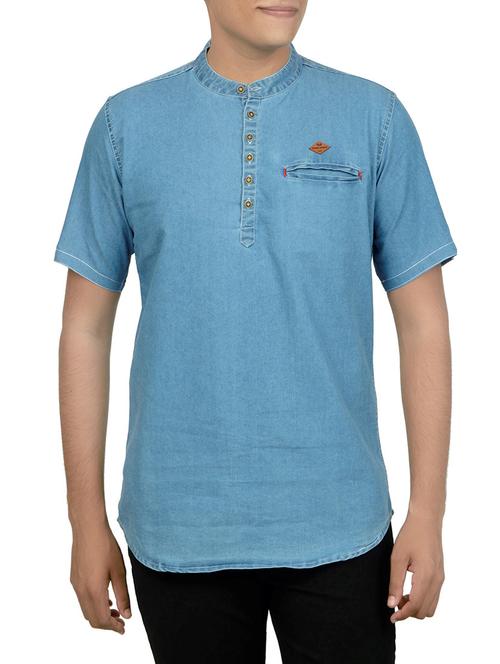 light blue denim short kurta - 14219437 - Very Small Image - 1